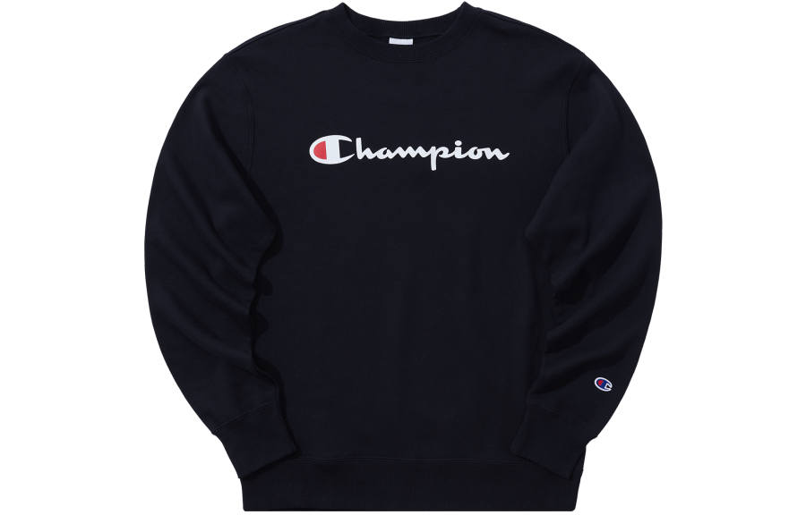 Champion Classic Logo Fleece Lined, Japan Version, Winter Pullover Crew Neck Sweatshirt Unisex Black