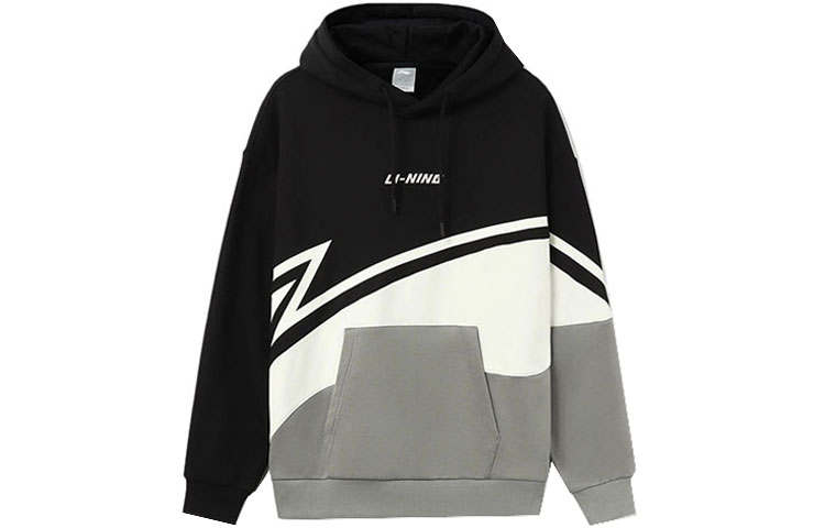 Li-Ning Li Ning Sports Fashion Collection Embroidery Logo Color Block Fleece Lined Thermal Pullover Hooded Long Sleeved