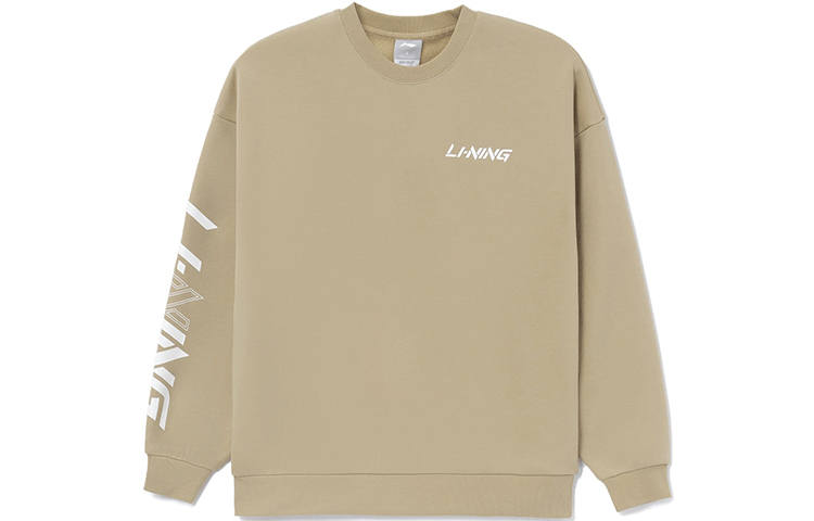 Li-Ning Li Ning Sports Fashion Collection Logo Print Fleece Lined Thermal Crew Neck Pullover Long Sleeved Sweatshirt Unisex