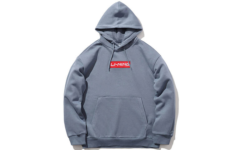 Li-Ning Li Ning Logo Embroidery Casual Hooded Pullover Fleece Lined Sweatshirt Unisex Flint Stones Blue