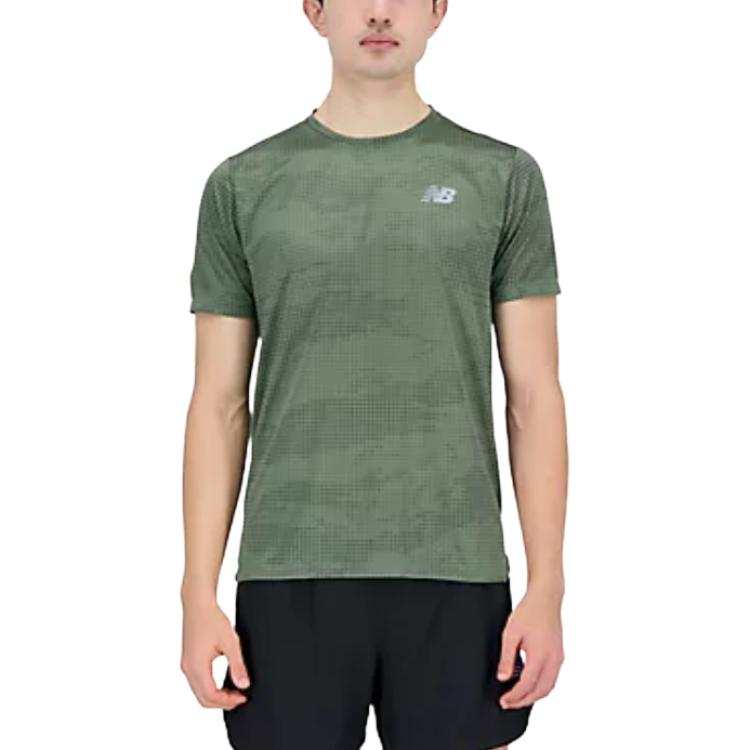 New Balance New Balance Printed Impact Run Short Sleeve T Shirt Men's Dark Olive Green