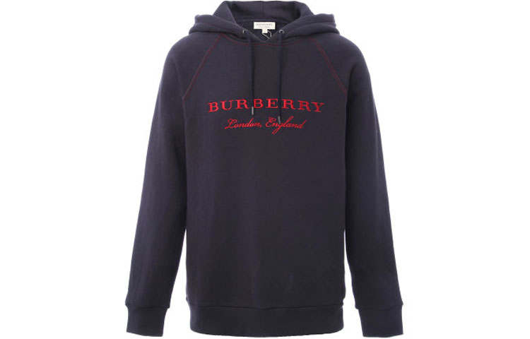 Burberry FW21 Hooded Pullover Fleece Lined Long Sleeved Sweatshirt Men's Dark Blue