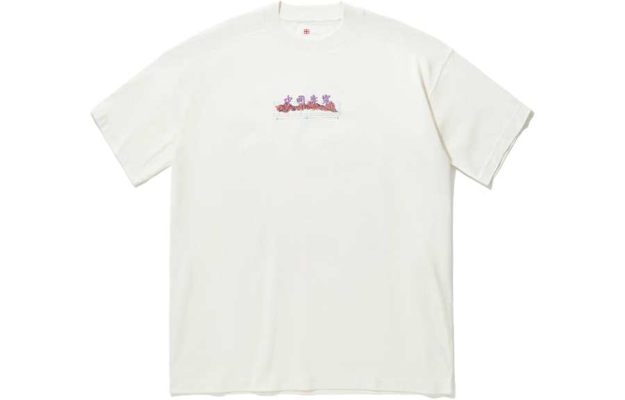 Li-Ning Li Ning T Shirts Unisex Ecru Crew Neck Moderate Straight Fit
