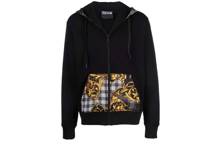 VERSACE JEANS COUTURE Sweatshirts Men's Black Hooded Moderate Cardigan