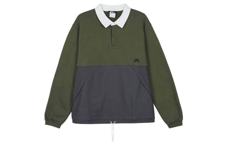 Nike Nike Loose Fit Fleece Lined Casual Color Block Patchwork American Polo Collar Sweatshirt Unisex Khaki Green Couple's