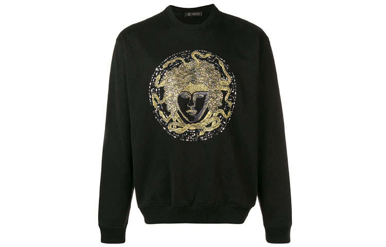 VERSACE VERSACE Sweatshirts Men's Black Crew Neck Moderate Regular