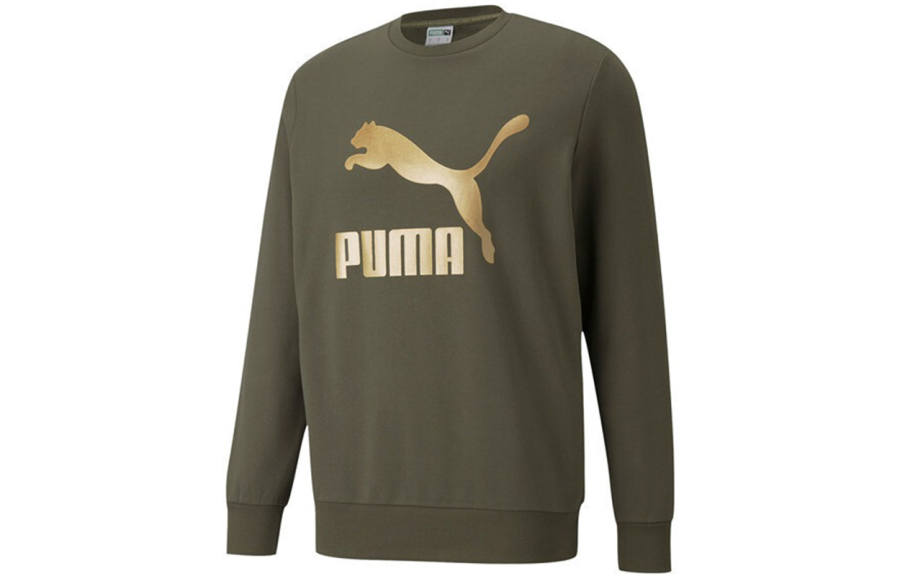 PUMA Sweatshirts Men's Army Green Crew Neck Moderate Regular