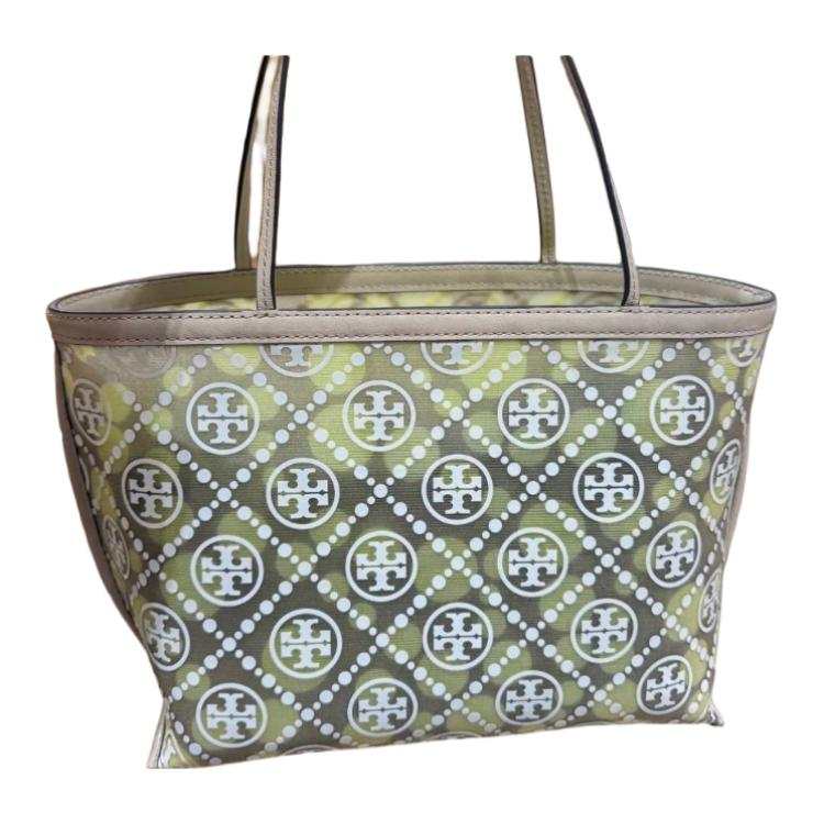 TORY BURCH T Monogram Nylon Polyamide Tote Bag, Shopping Bag, Handbag Small Women's Khaki