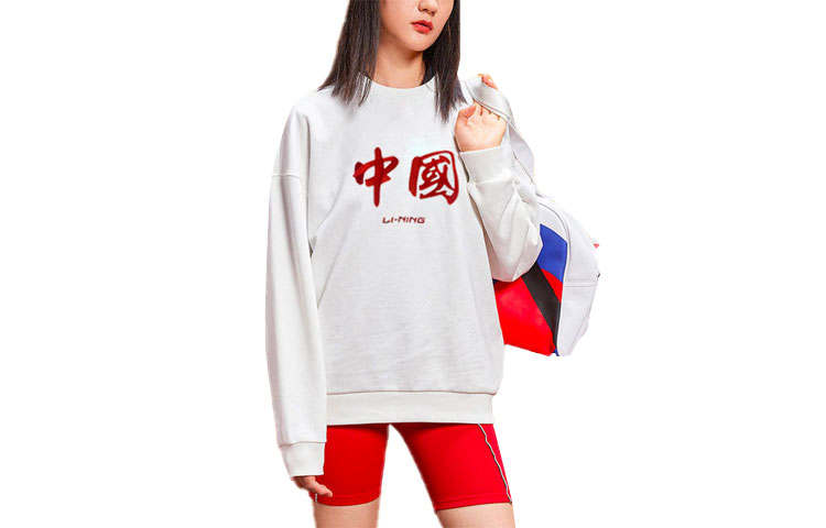 Li-Ning Li Ning Sweatshirts Unisex White Crew Neck Moderate Regular