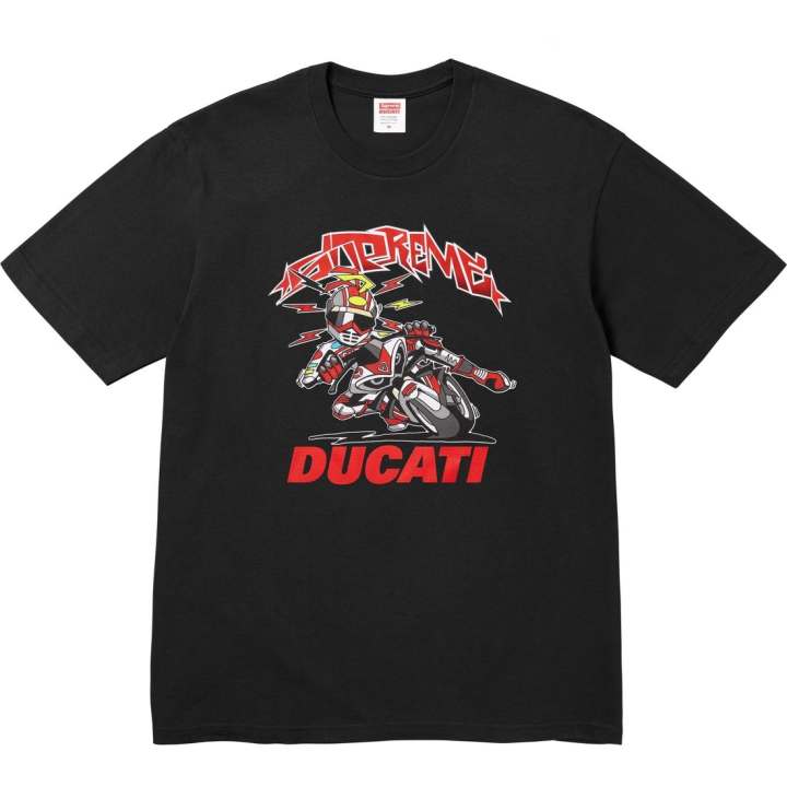 Supreme Supreme X DUCATI SS24 WEEK16 Bike Tee Unisex Motorcycle Printed Short Sleeve T-shirt
