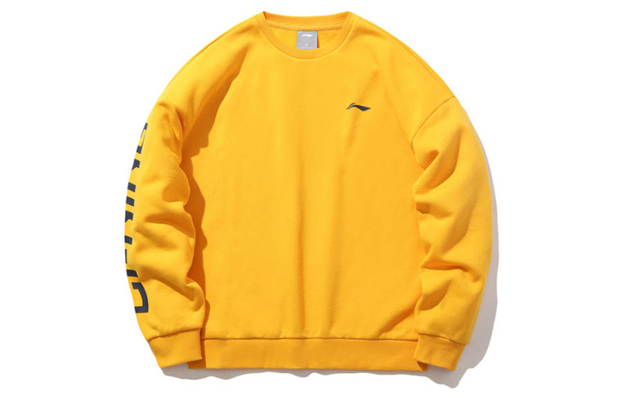 Li-Ning Li Ning Paris Fashion Apparel Week, Color Block Logo Print Fleece Lined Crew Neck Sports Sweatshirt Unisex Olive