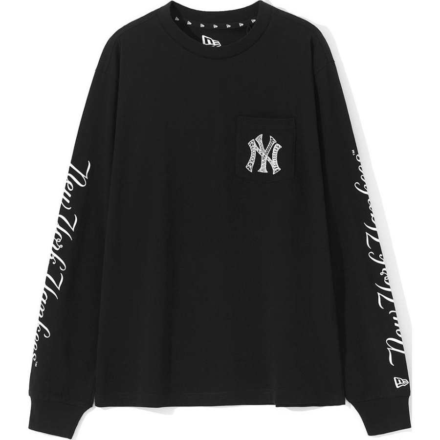 New Era T Shirts Men's Black Crew Neck Moderate Straight Fit