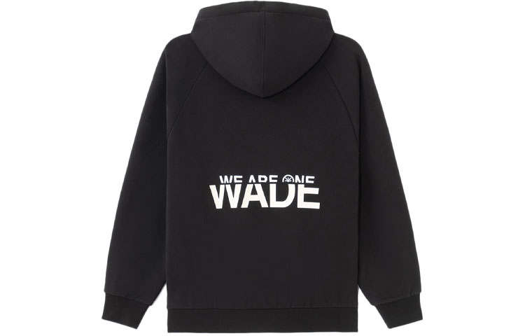 Li-Ning Li Ning Wade Collection, Letter Pattern Fleece Lined Loose Fit Pullover Hooded Sweatshirt Winter Unisex Black