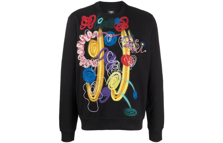 FENDI Sweatshirts Men's Black Crew Neck Moderate Regular