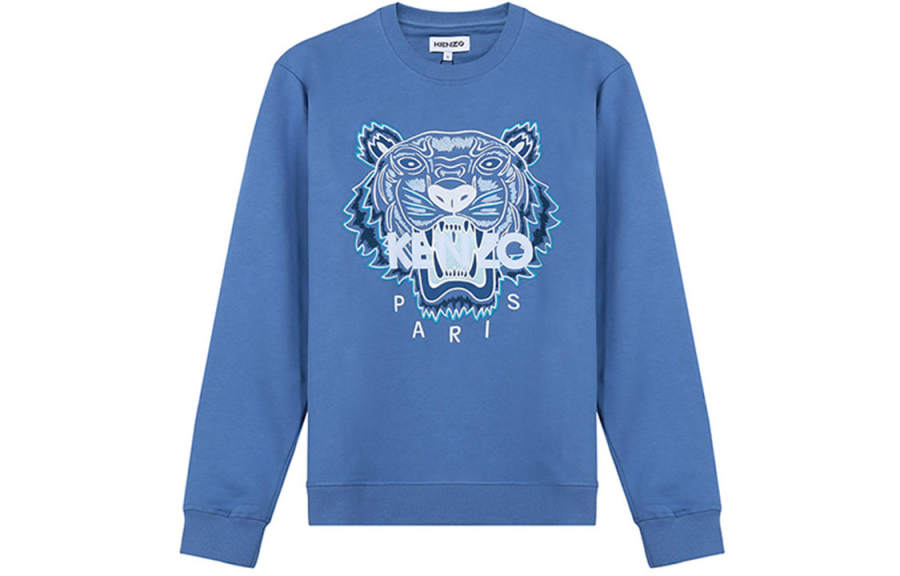 KENZO Classic Tiger Head Sweatshirts Men's Sapphire Blue Crew Neck Moderate Heavyweight