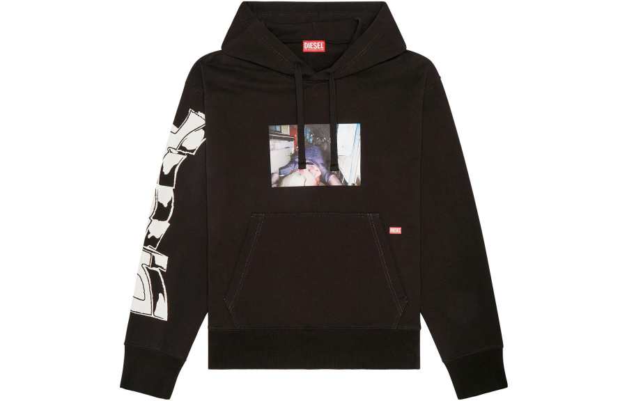 DIESEL Sweatshirts Men's Black Hooded Moderate Regular