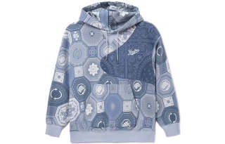 Li-Ning Li Ning Badfive Paisley Patchwork Fleece Lined Thermal Loose Fit Pullover Hooded Sweatshirt Unisex Blue