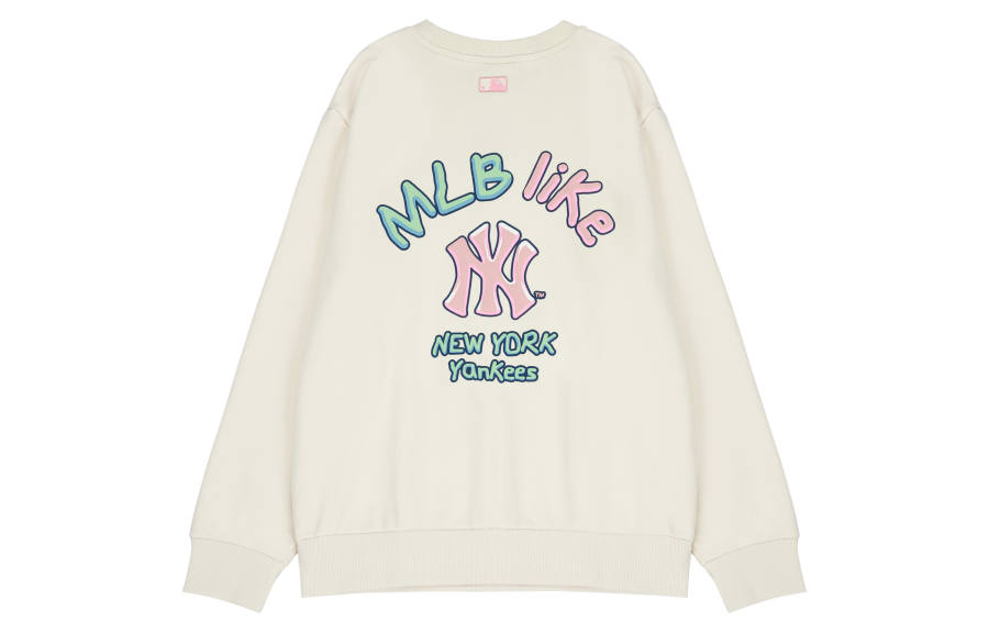 MLB New York Yankees, Round Neck Fleece Loose Fit Hoodie Sweatshirt Winter Unisex Cream