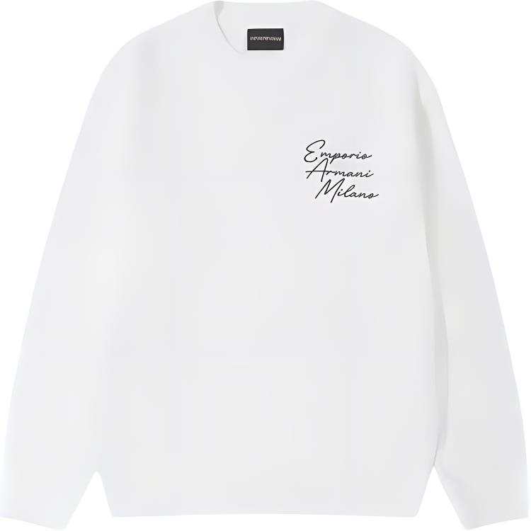 EMPORIO ARMANI Sweatshirts Men's White Crew Neck Thickened Regular