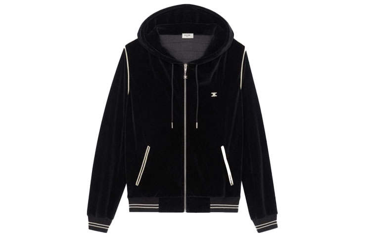 CELINE Sweatshirts Men's Black Hooded Moderate Cardigan