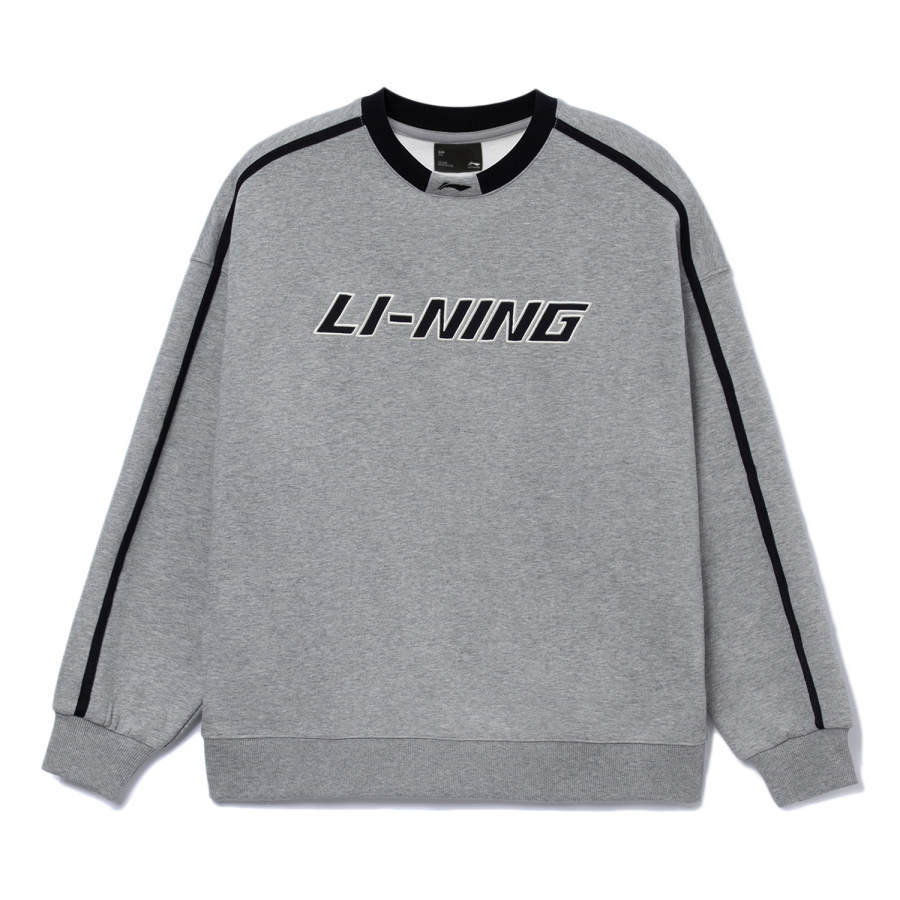 Li-Ning Li Ning Sports Life Collection Loose Fit Crew Neck Pullover Thermal Fleece Lined Sweatshirt Unisex Heather Gray