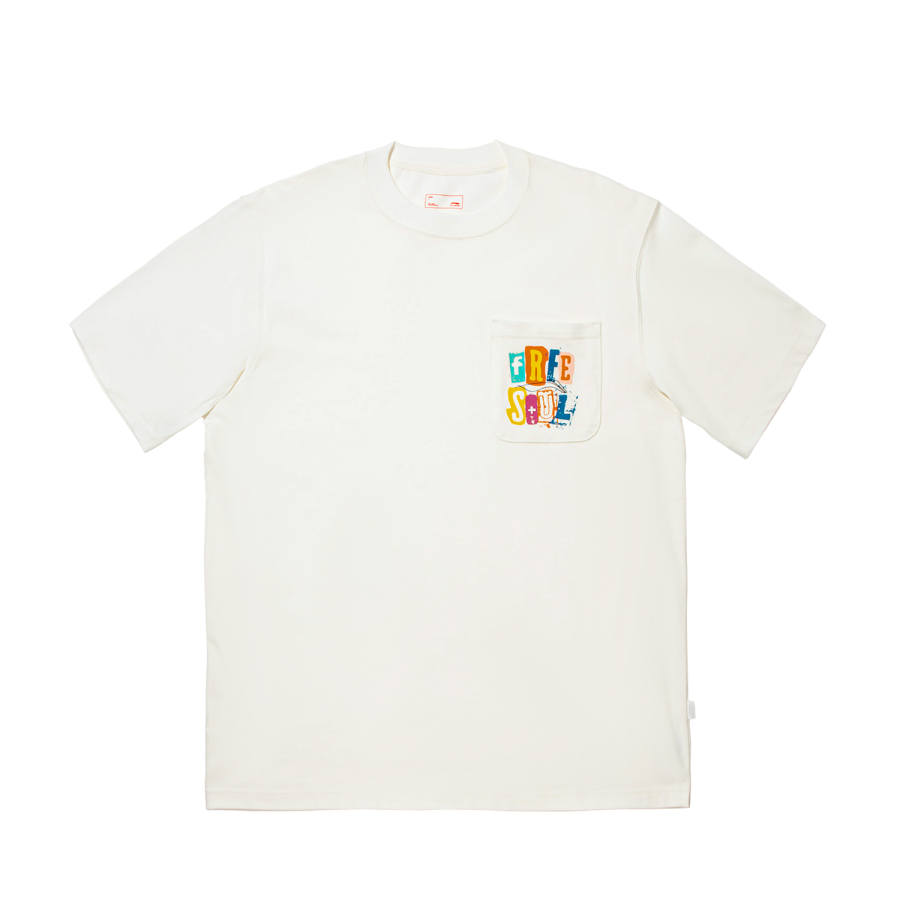 Li-Ning Li Ning T Shirts Unisex Ivory Crew Neck Moderate Straight Fit