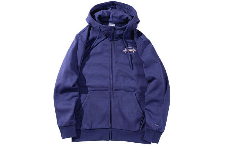 Li-Ning Li Ning Sports Life Collection Logo Print Fleece Lined Thermal Zippers Hooded Sweatshirt Men's Blue