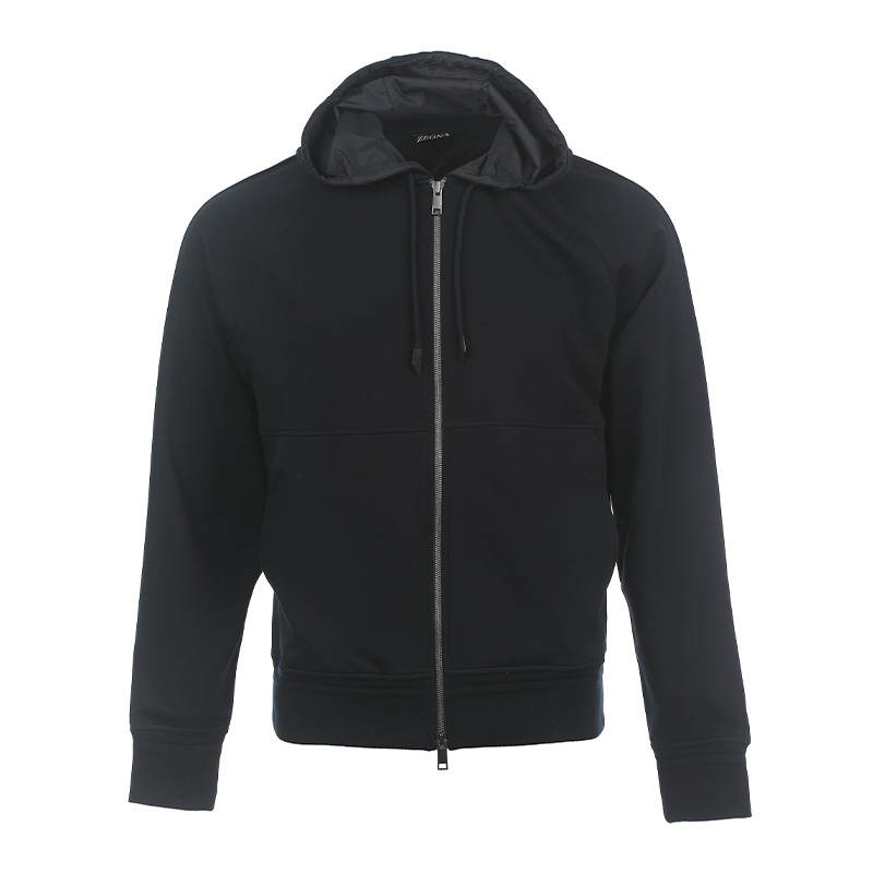 Zzegna Sweatshirts Men's Dark Blue Hooded Moderate Cardigan
