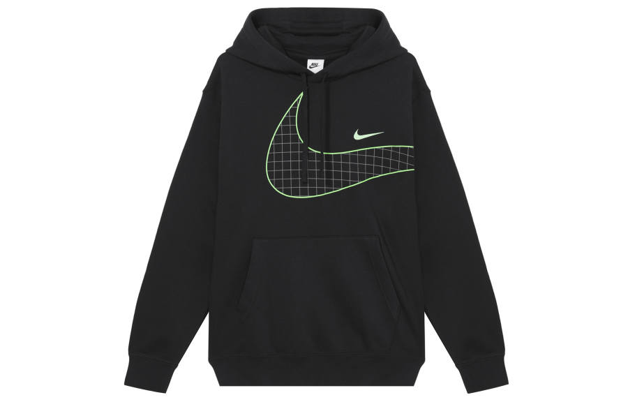 Nike Nike Large Logo Print Sports Knitted Fabric Fleece Lined Hooded Pullover Sweatshirt Men's Black