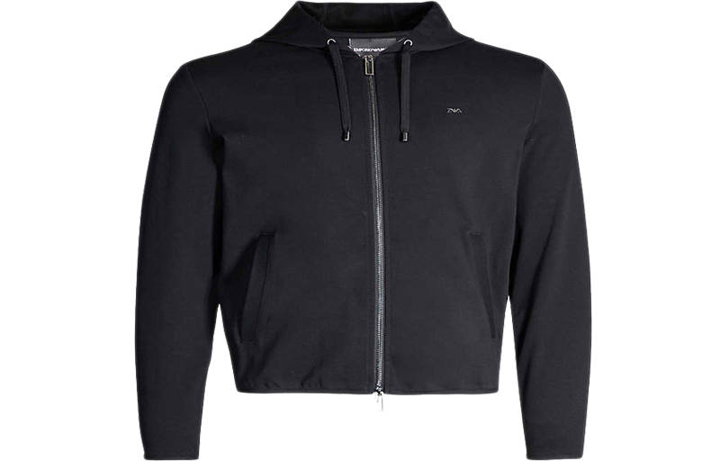 EMPORIO ARMANI Sweatshirts Men's Black Hooded Moderate Cardigan