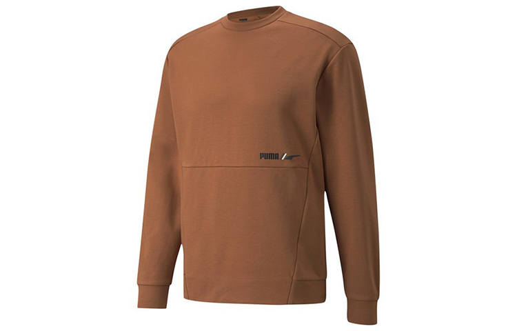 PUMA PUMA Solid Color Fleece Lined Sports Knitted Fabric Pullover Sweatshirt Men's Light Brown