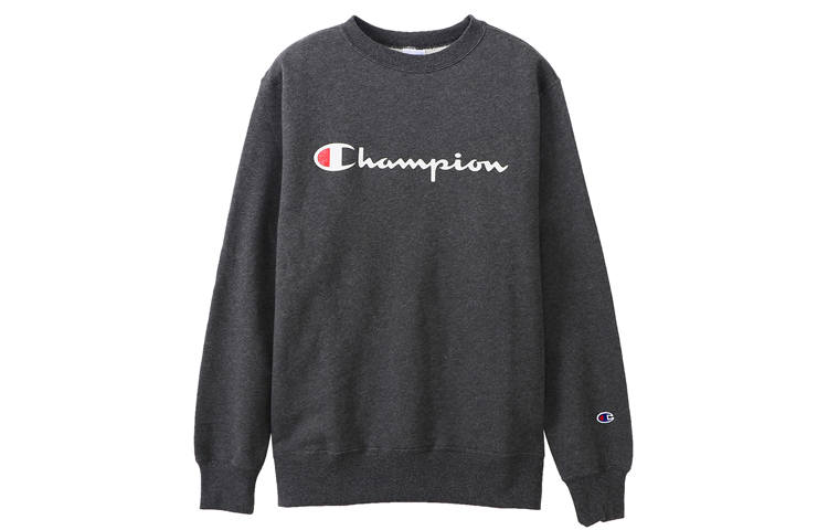 Champion Grass Stitched Logo Fleece Lined, Japan Version Sweatshirt Unisex Charcoal Gray