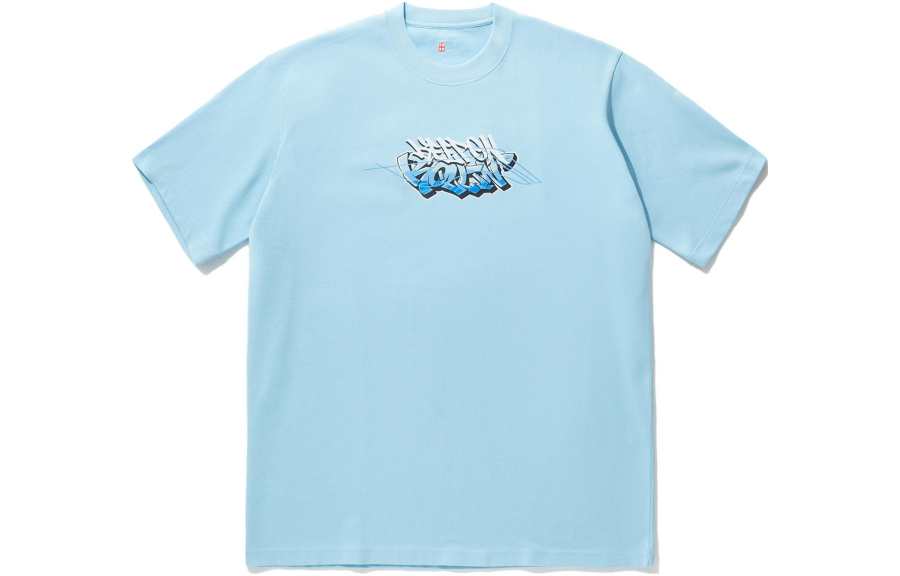 Li-Ning Li Ning T Shirts Unisex Sky Blue Crew Neck Moderate Straight Fit