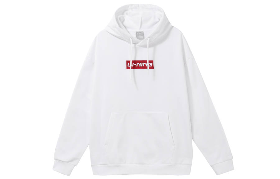 Li-Ning Li Ning Embroidery Logo Fleece Lined Hooded Long Sleeved Sweatshirt Unisex White