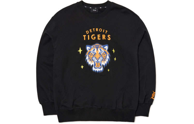 MLB Detroit Tigers Sweatshirts Unisex Black Crew Neck Moderate Regular