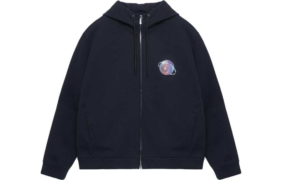 EMPORIO ARMANI FW21 Patterned Print Fleece Lined Zippers Sweatshirt Men's Black