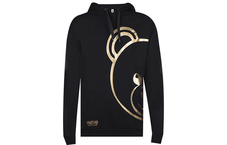 MOSCHINO Sweatshirts Men's Black Hooded Moderate Regular