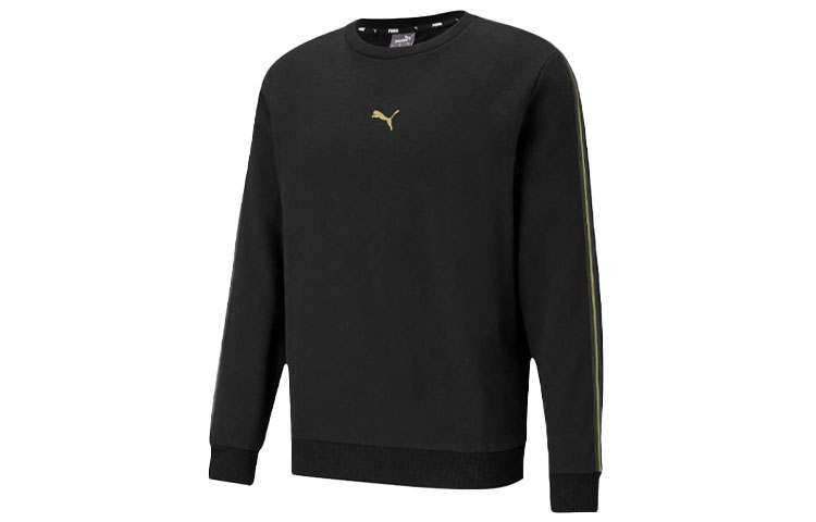 PUMA Logo Solid Color Fleece Lined Casual Crew Neck Sweatshirt Men's Black