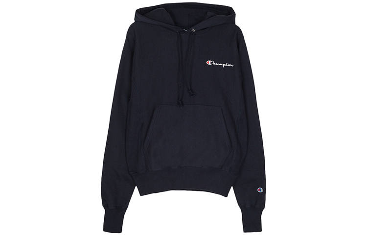 Champion Champion Left Chest Script Logo Kangaroo Pouch Fleece Lined Sweatshirt US Version Unisex Navy Blue
