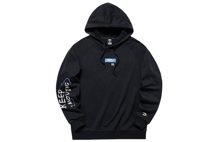 ANTA Anta Life Collection Solid Color Pullover Fleece Lined Long Sleeved Sweatshirt Unisex Black