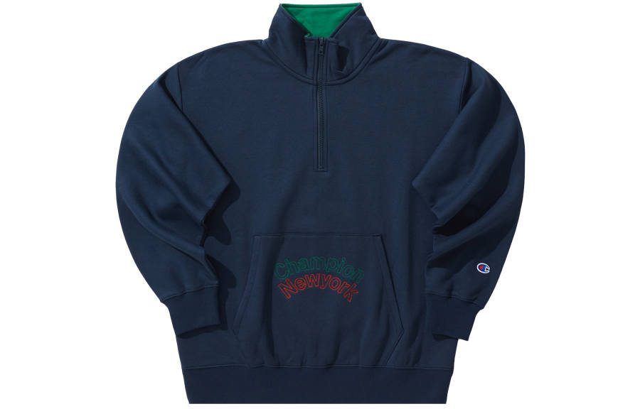 Champion Embroidery Logo Athleisure Half Zip Fleece Lined Sweatshirt Japan Version Unisex