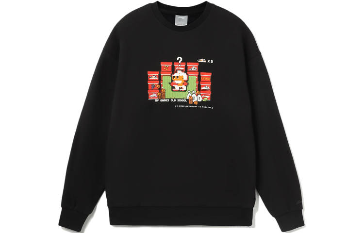 Li-Ning Li Ning Sports Fashion Collection Pixel Style Fun Print Thermal Fleece Lined Sweatshirt Unisex Black