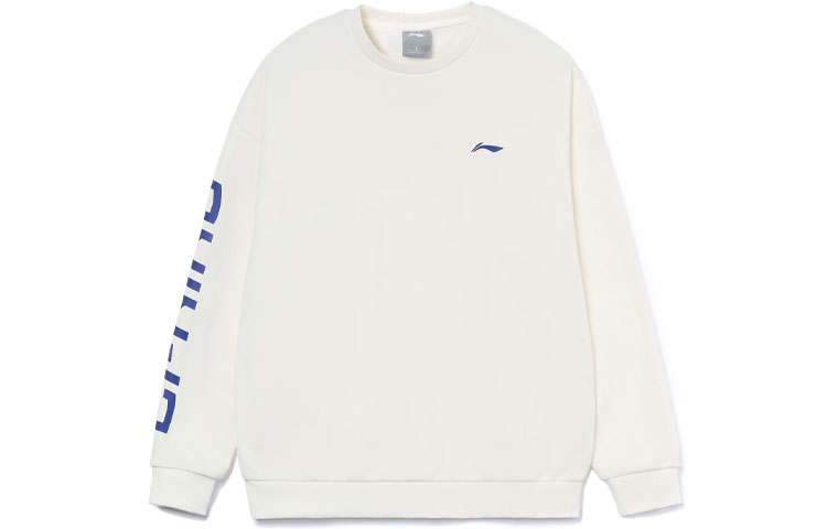 Li-Ning Li Ning Training Collection Logo Print Thermal Fleece Lined Loose Fit Pullover Sweatshirt Unisex White