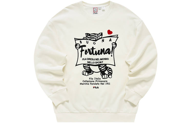 FILA Co Branded Year Of The Tiger Collection Sweatshirts Unisex Cloud White Crew Neck Moderate