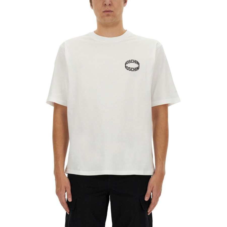 MOSCHINO T Shirts Men's White Crew Neck Moderate Straight Fit