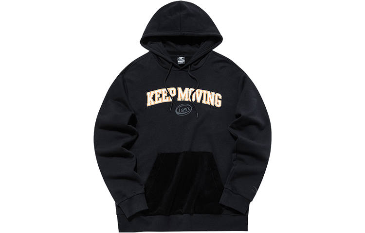 Anta Lifestyle Collection, Fleece Lined Hooded Sports Pullover Long Sleeved Knitted Fabric Sweatshirt Men's Black
