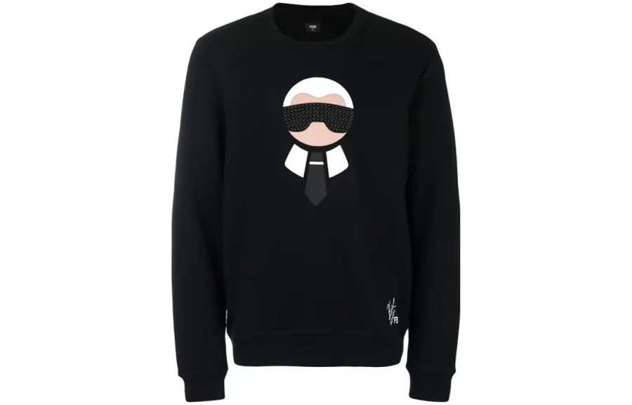 FENDI Sweatshirts Men's Black Crew Neck Moderate Regular