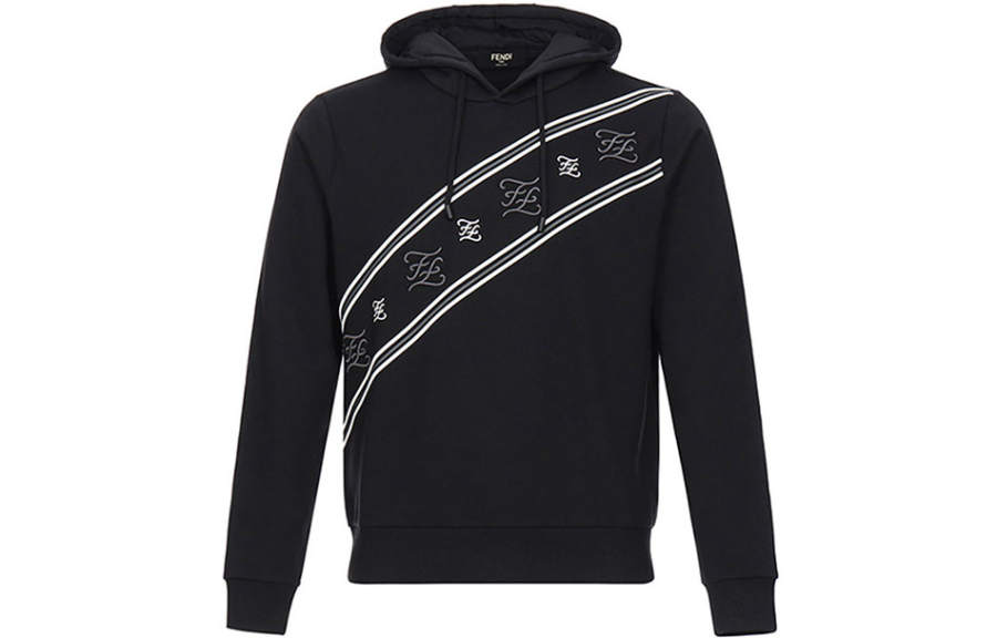FENDI Sweatshirts Men's Black Hooded Non Detachable Moderate