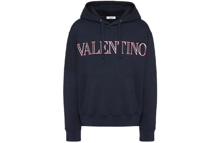 Valentino Sweatshirts Men's Navy Blue Hooded Moderate Regular