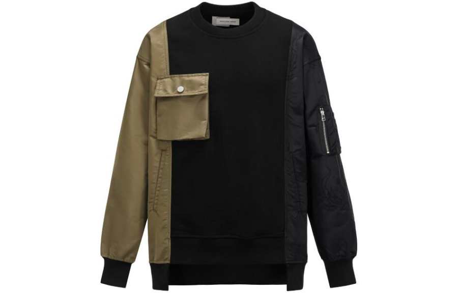 Feng Chen Wang Phoenix Embroidery Collection Sweatshirts Men's Black & Khaki Crew Neck Moderate Regular